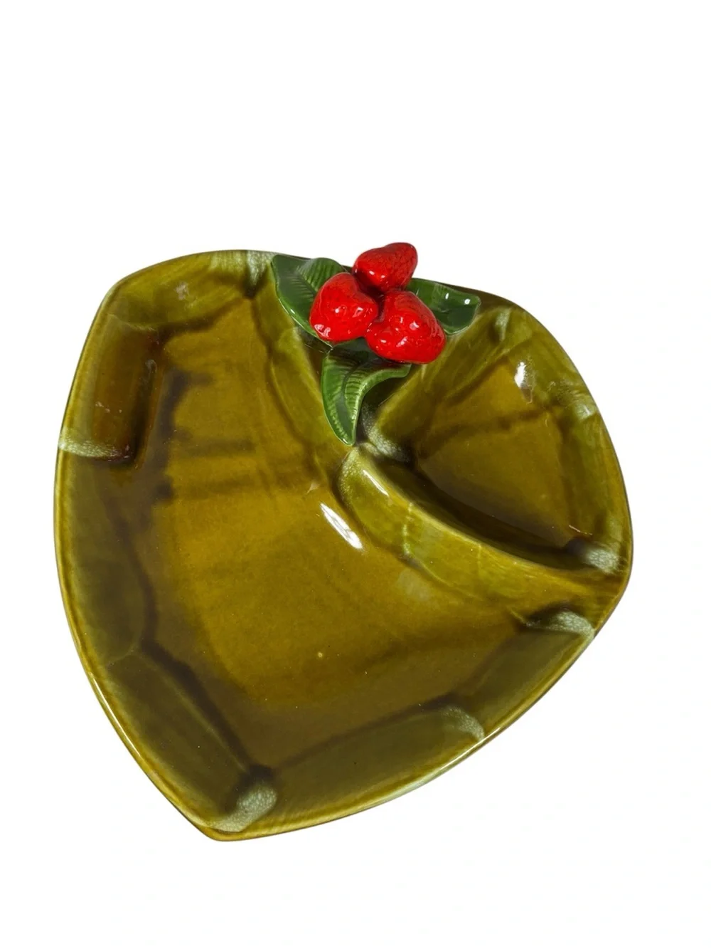 Ceramic Leaf Dish with Strawberry Accent